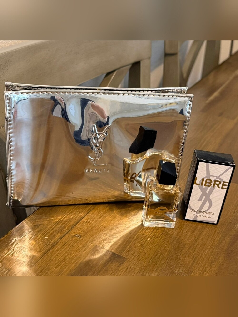 Yves Saint Laurent (YSL) Beauté metallic silver makeup pouch NEW!